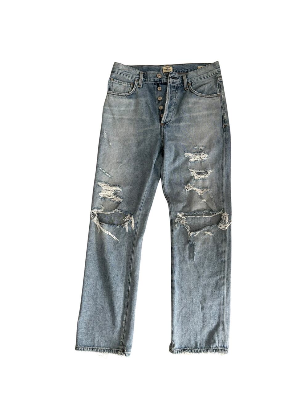 Citizens of Humanity Distressed Straight Leg Jeans Light Wash Button Fly Grunge